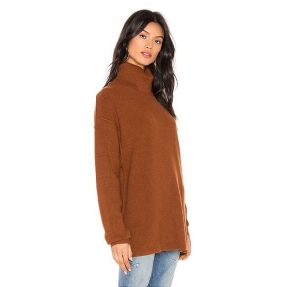 Free People Softly Structured Chestnut Turtleneck Tunic Sweater - Picture 4 of 13